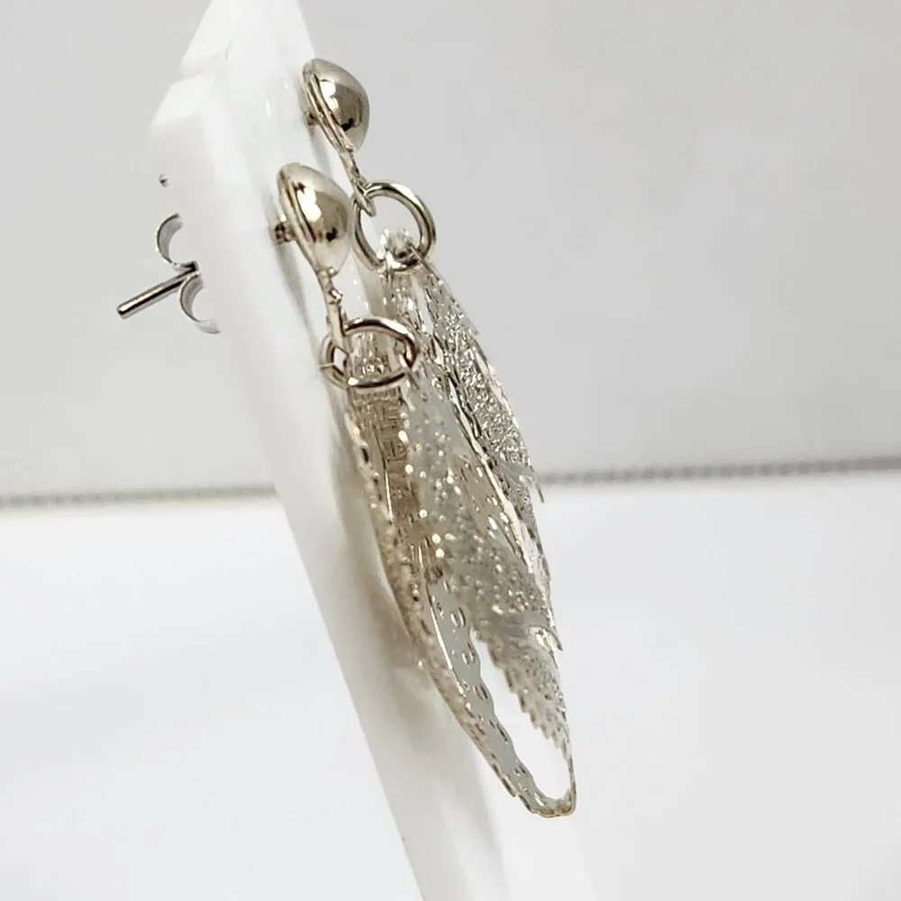 VTG NIB 3.48g 925 Retro "Puffed" Thin Silver Filigree Open Drop Stud Earrings - Picture 9 of 15